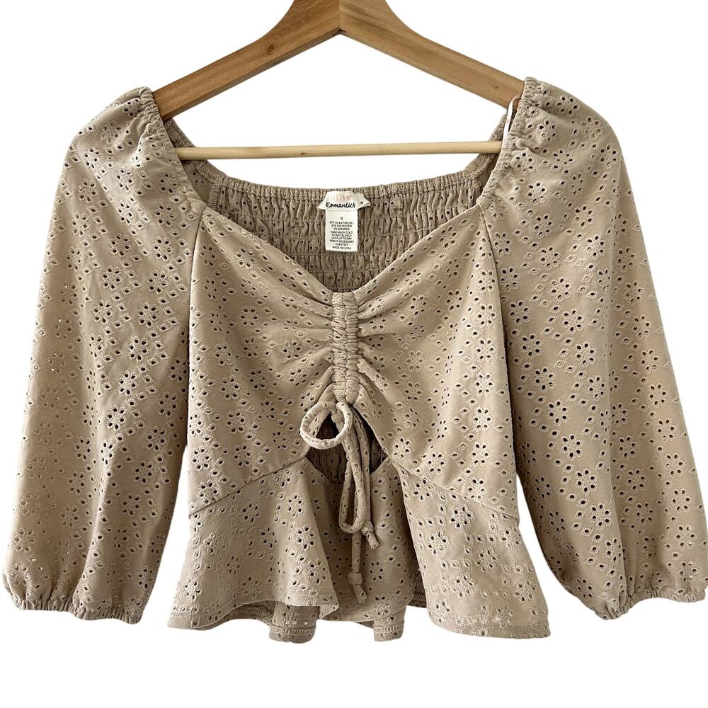 Urban Romantics Eyelet Cropped Top - Small - Cottagecore Y2K Milkmaid Coquette